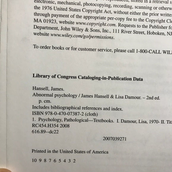 Abnormal psychology college textbook ISBN#2nd pic - Picture 2 of 3